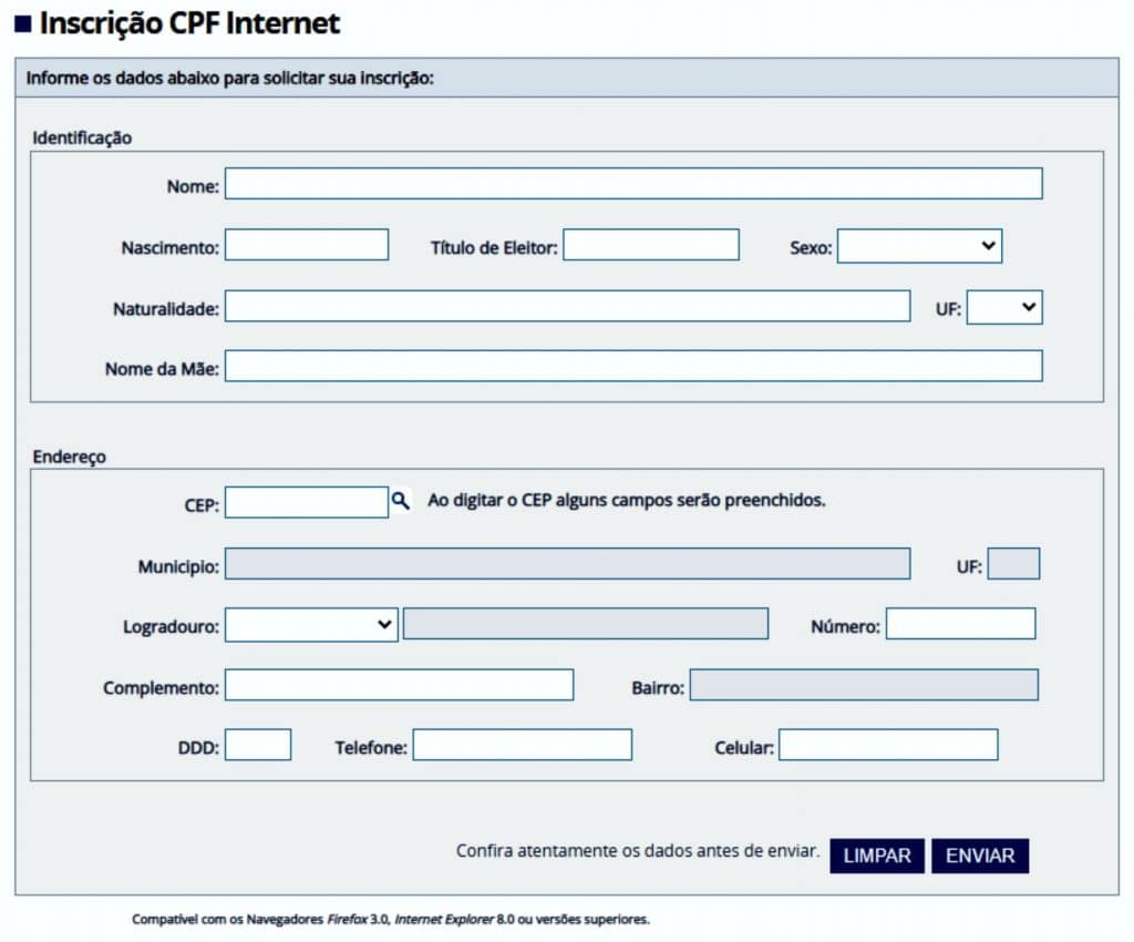 Como funciona a inscrição do CPF pela internet?
