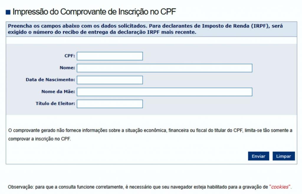 Impressão do Comprovante de Inscrição no CPF